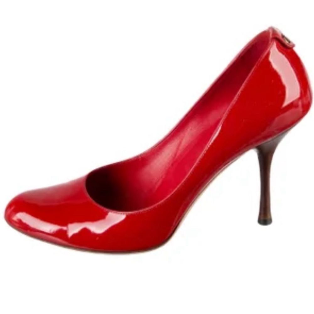 Gucci Patent Leather Pumps Red Interlocking G Logo Round-Toes size 7B